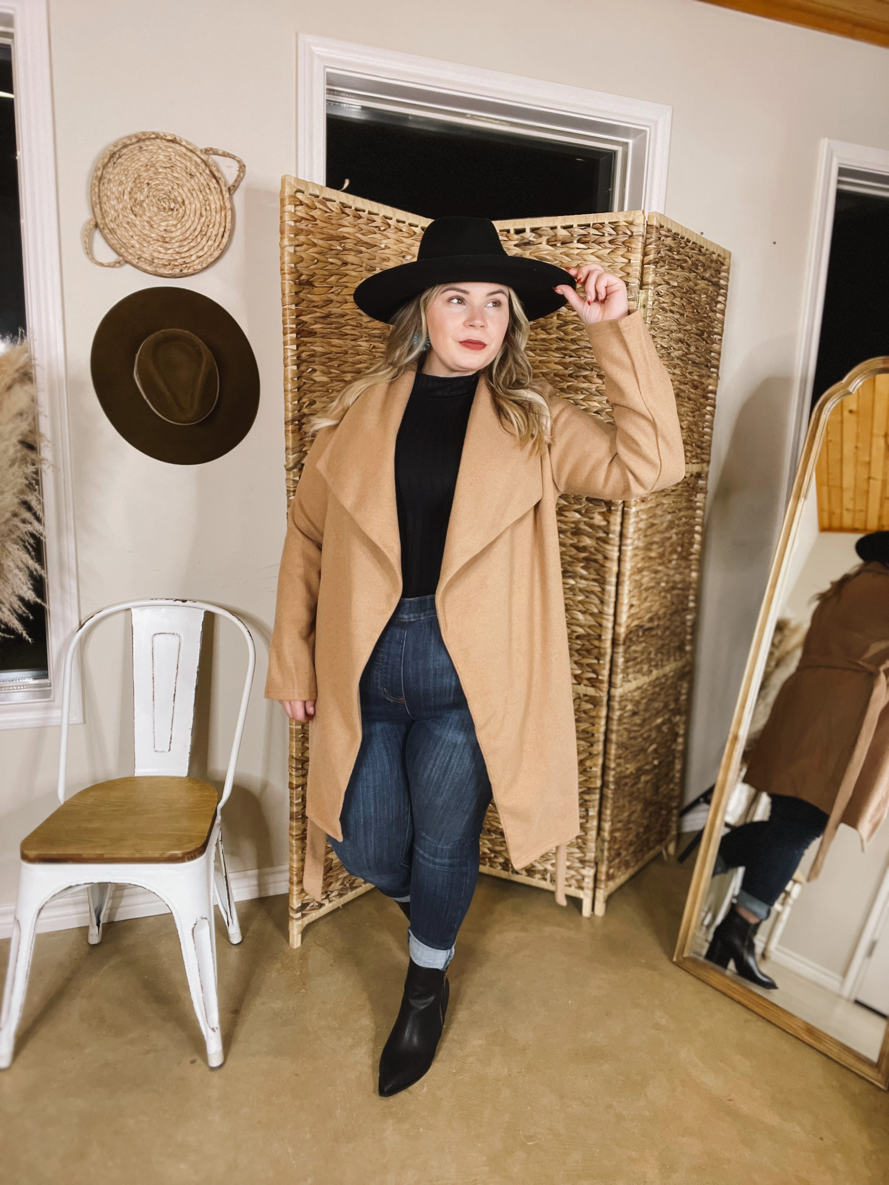 Cozy Jacket SeamlessFit NYC Dreamer Open Front Jacket with Waist Tie in Tan