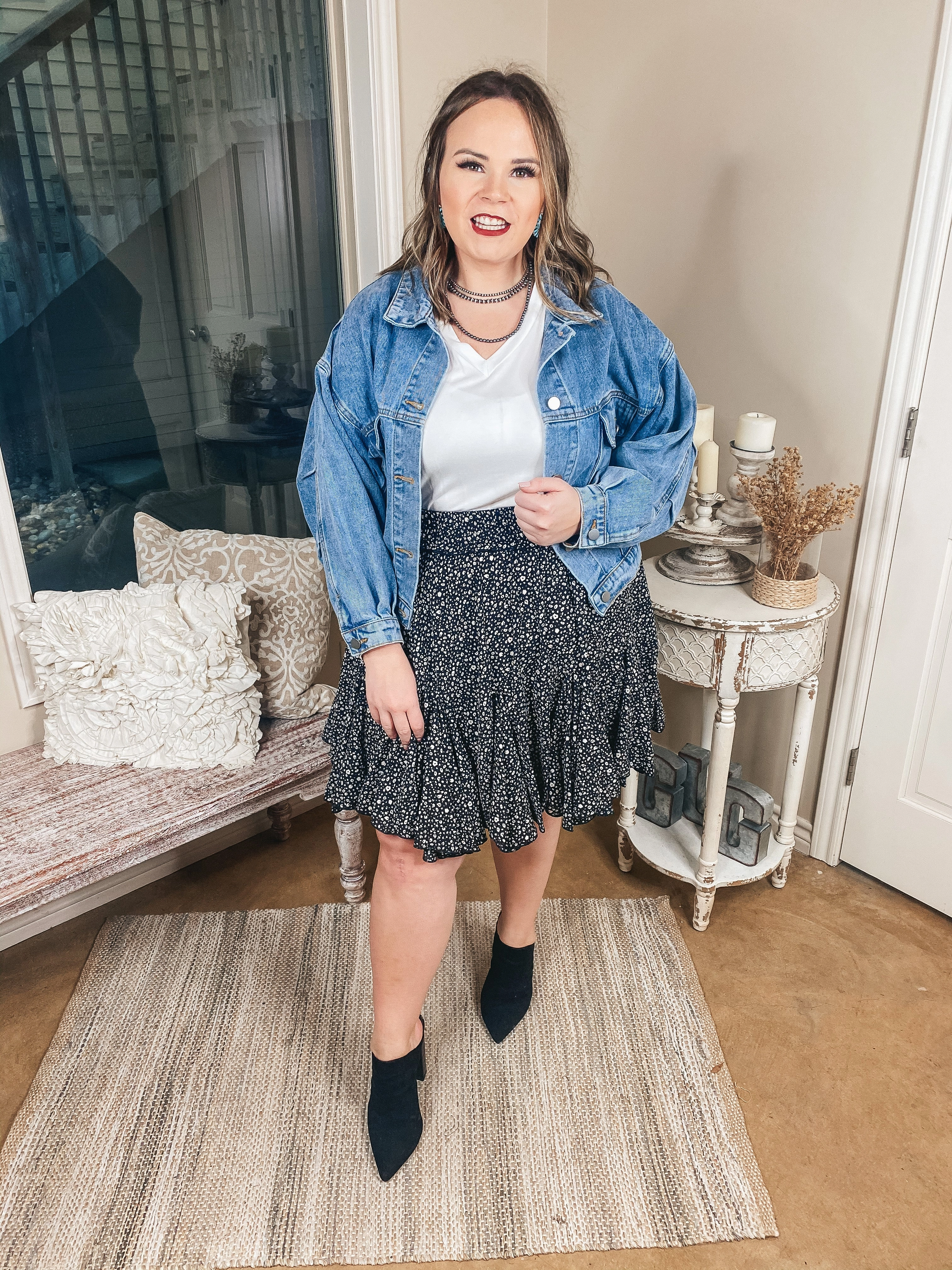 Last Chance Size 3XL | Newest Views Small Leopard Ruffle Skirt in Black Epic Core Reflective accents