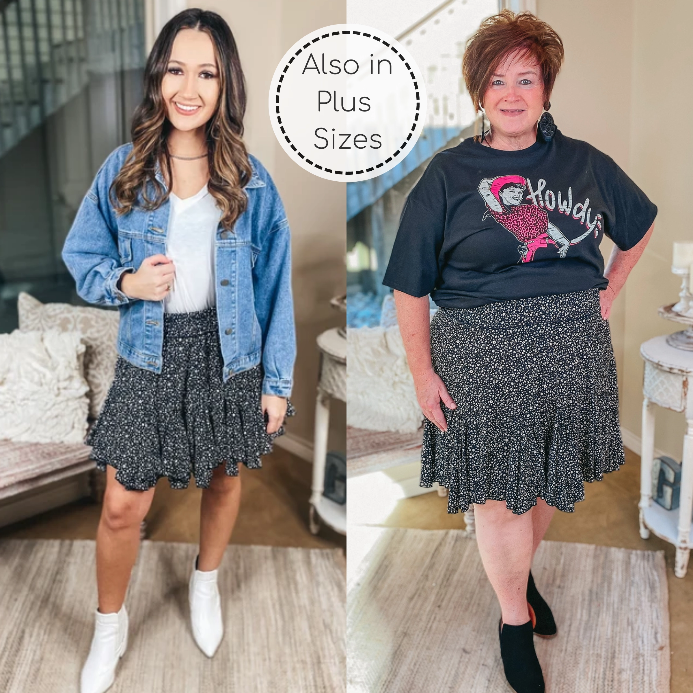 Last Chance Size 3XL | Newest Views Small Leopard Ruffle Skirt in Black All Day Brunch Fit