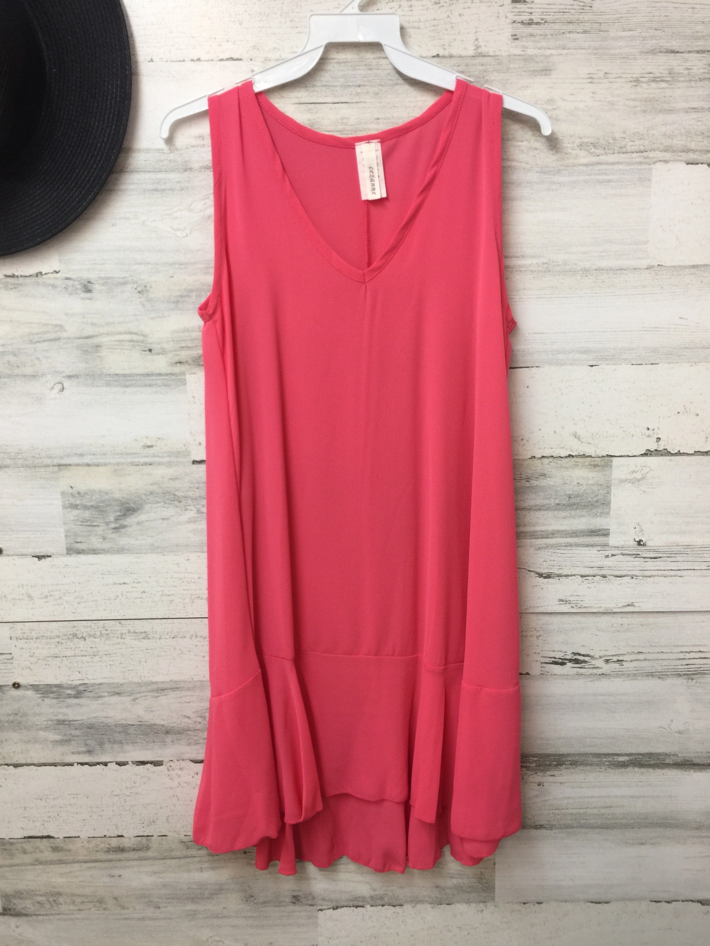 Versatile Fashion V-Neck Tank Tunic Top with Ruffle in Coral