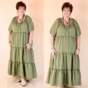 Sweetest Moments Ruffle Tiered Maxi Dress in Olive Green fresh start Casual Look