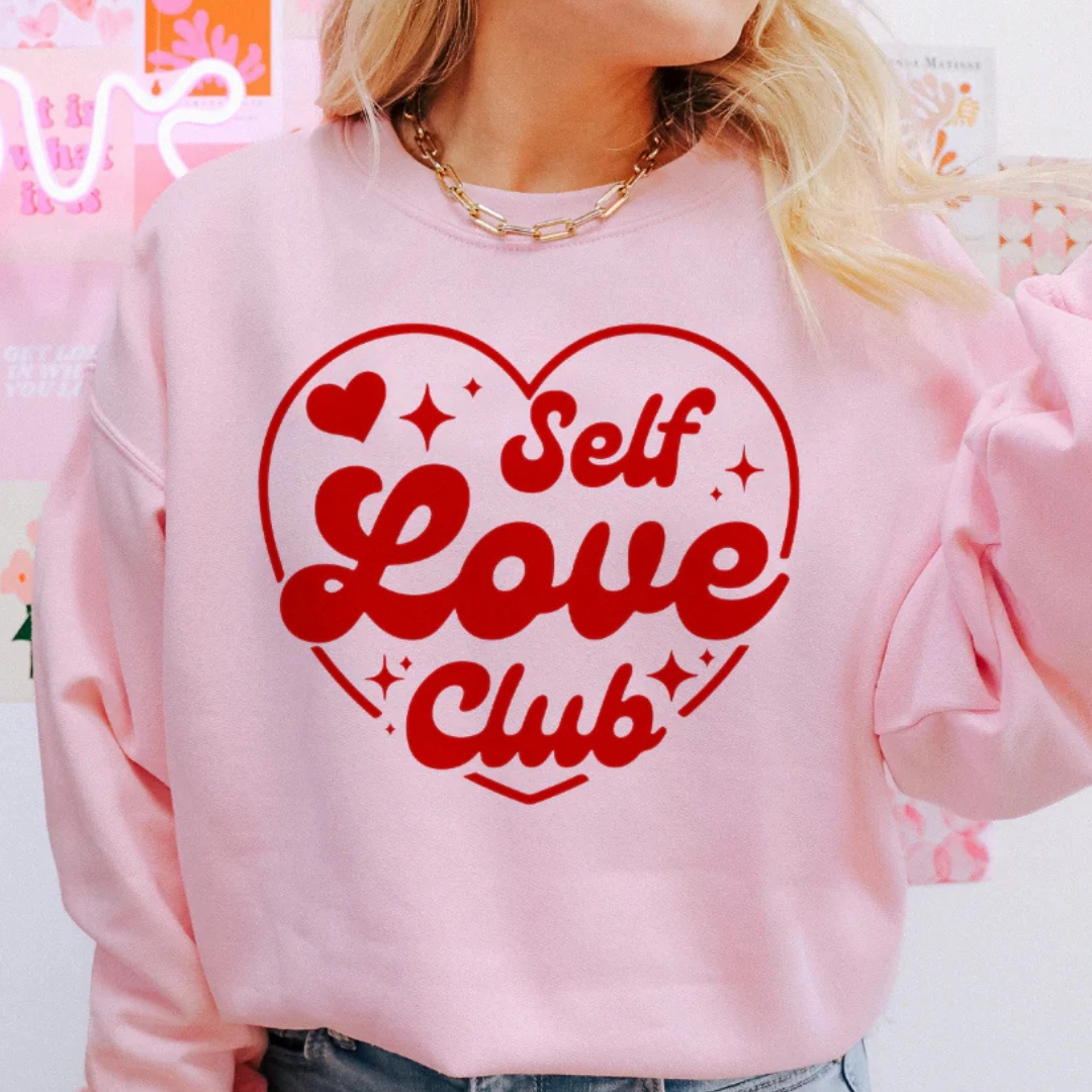 Online Exclusive | Self Love Club Red Heart Graphic Sweatshirt in Pink hiking clothes