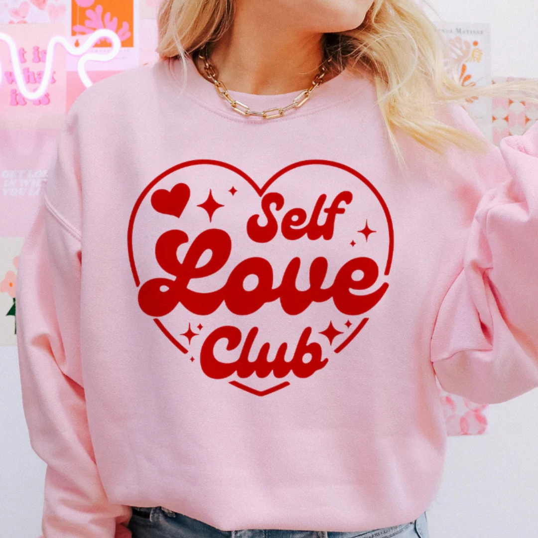 Online Exclusive | Self Love Club Red Heart Graphic Sweatshirt in Pink School spirit