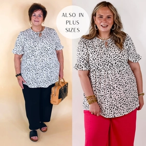 QuickRelease Fasteners Heavy Outerwear Waiting For A Sign Cheetah Print Babydoll Top with Keyhole and Tie Neckline in Ivory