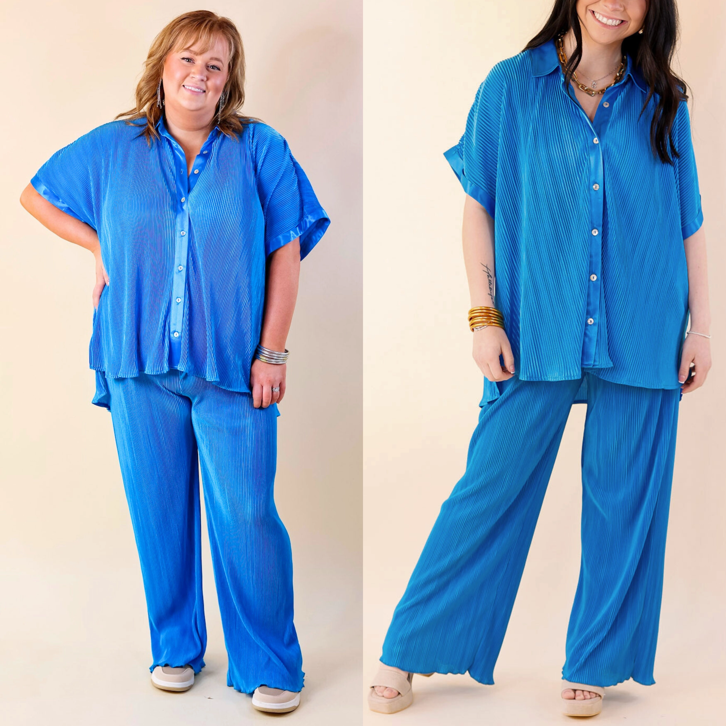 Stretchable Comfort Walking In Paradise Pliss?? Drawstring Pants in Blue