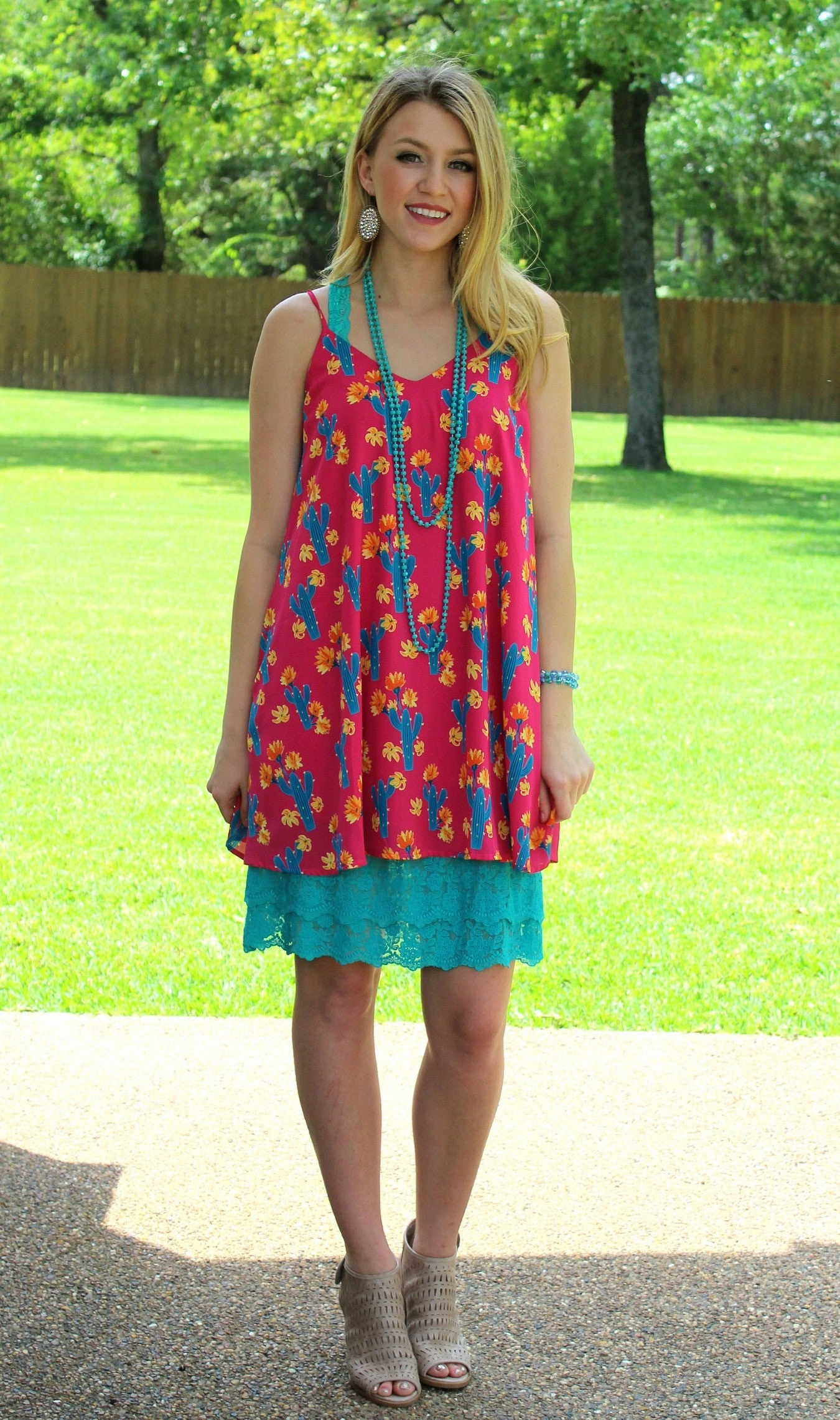 Last Chance Size Small | Prickly Pear Cactus Dress in Pink Ventilated Back Panel Strong Soul