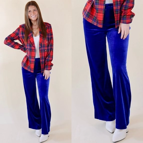 Elegant Pants Chic Arrival Velvet Trouser Pants in Royal Blue