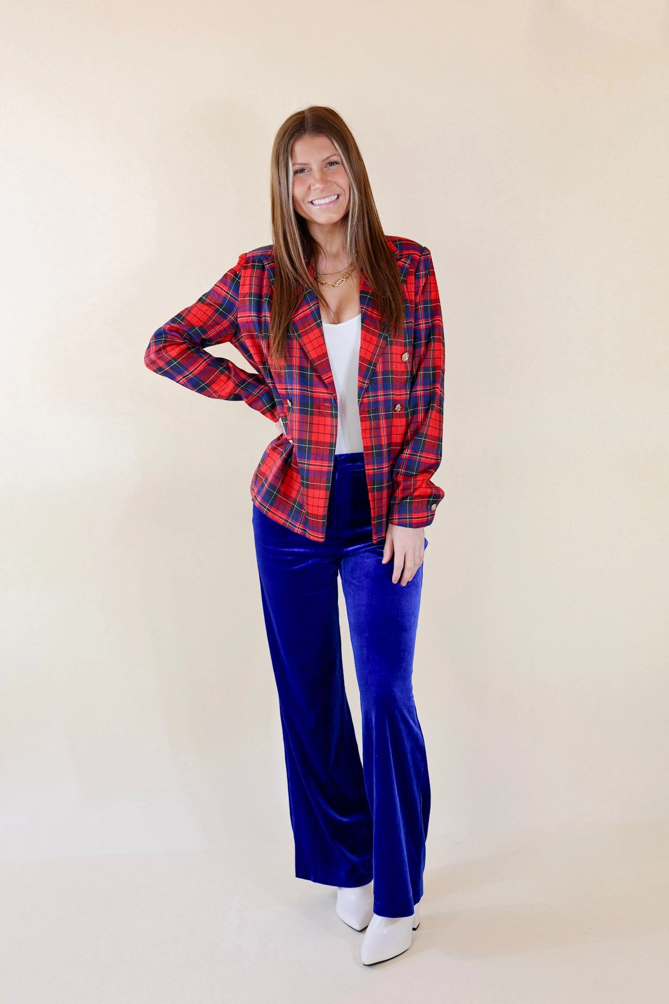 OdorControl Technology Chic Arrival Velvet Trouser Pants in Royal Blue