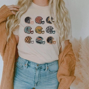 Casual Trend Online Exclusive | Multi Football Helmet Graphic Tee in Cream