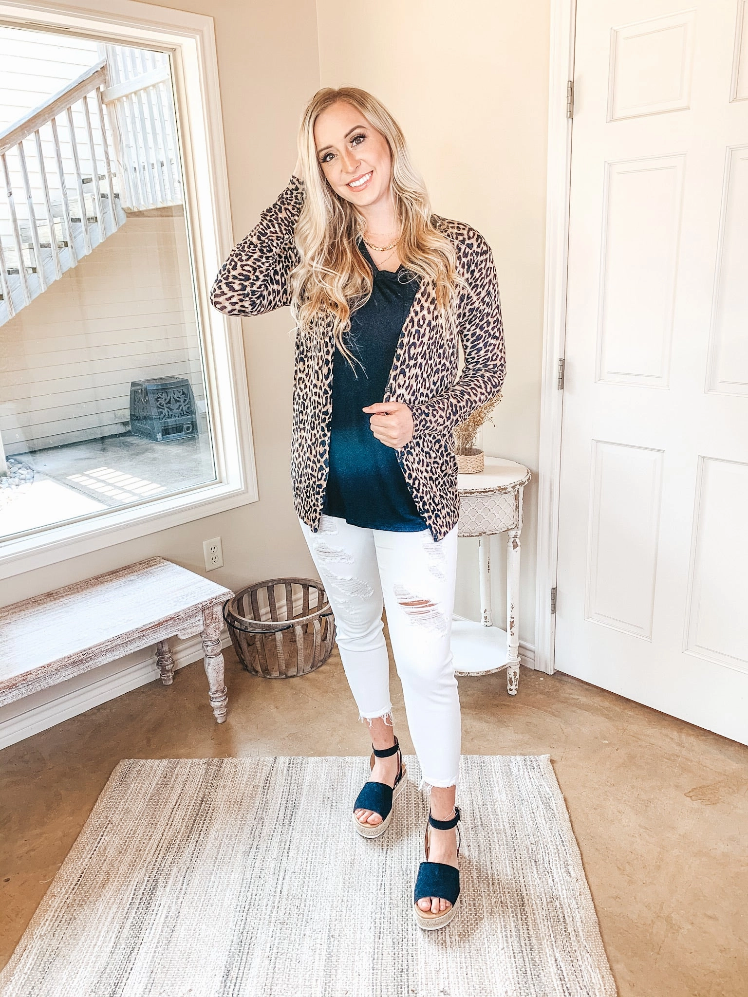 Flow Core Coffee Dates Button Up Sweater Cardigan in Leopard
