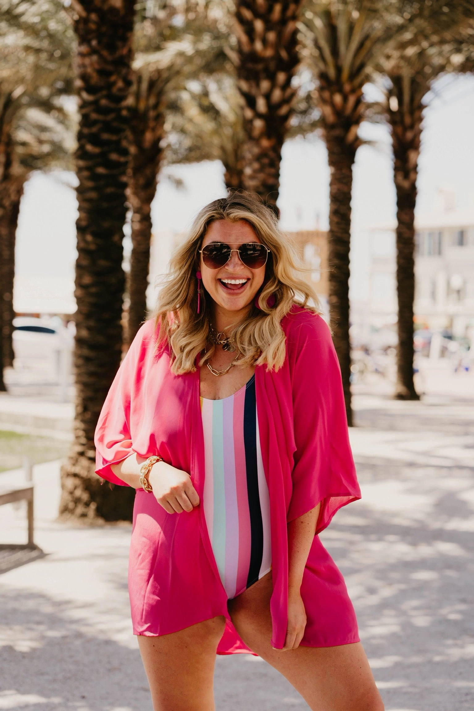 Last Chance Size Small | Paradise Pier Striped One Piece Swimsuit with Open Back in Multicolor FrictionResistant pack light