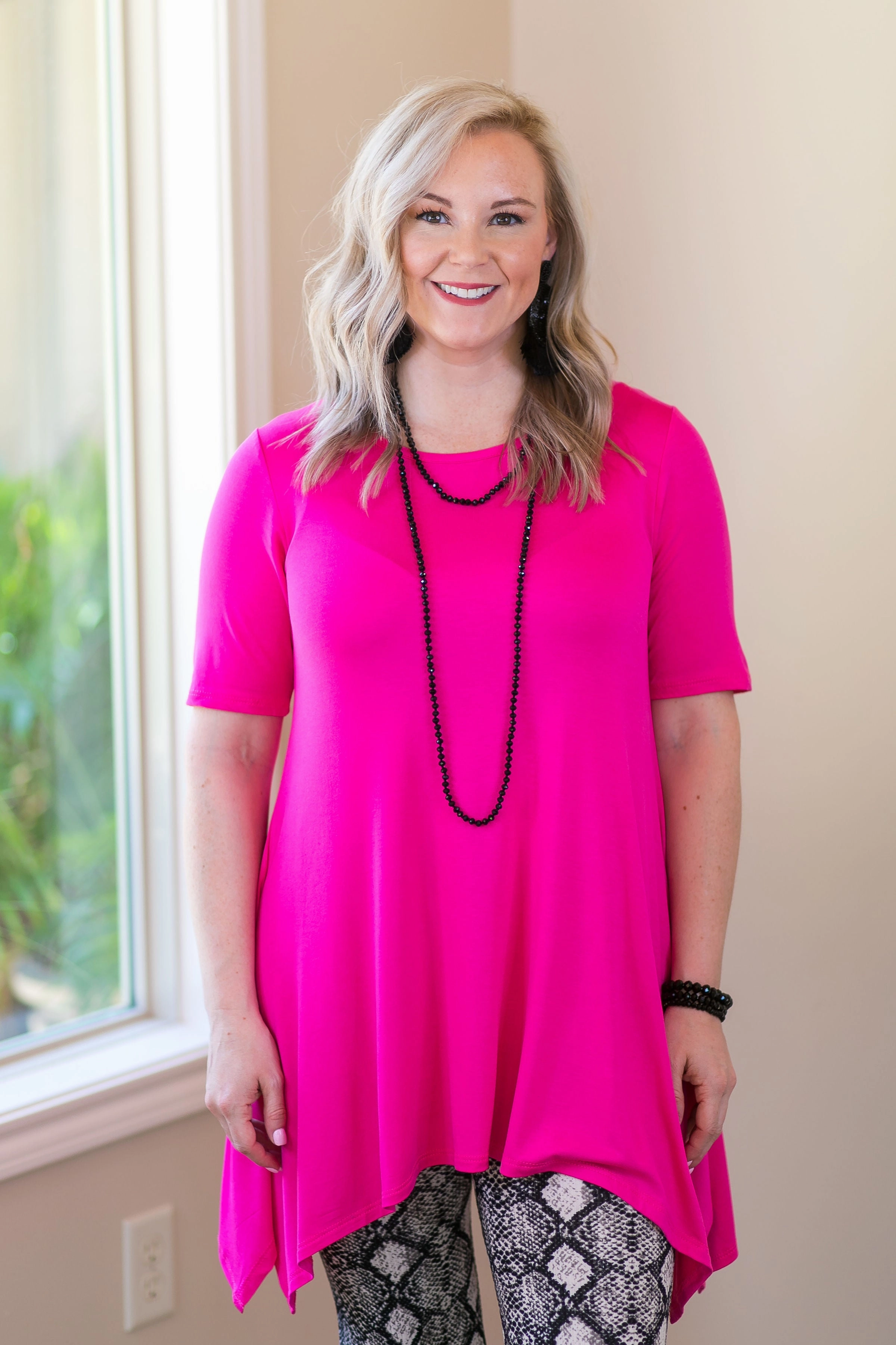 Whenever This Happens Solid Handkerchief Tunic Top in Hot Pink Practical Style
