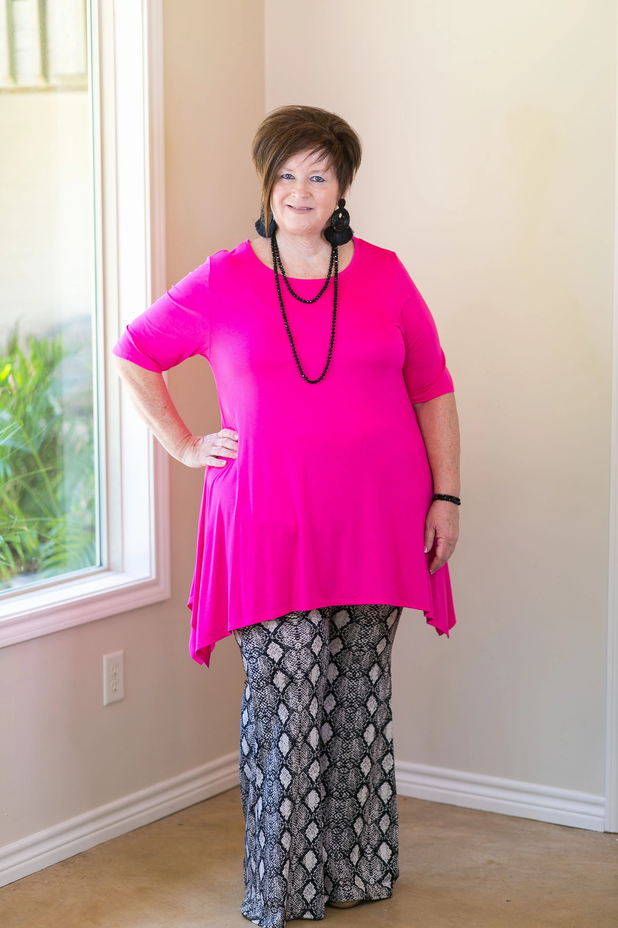 Street Sport Whenever This Happens Solid Handkerchief Tunic Top in Hot Pink