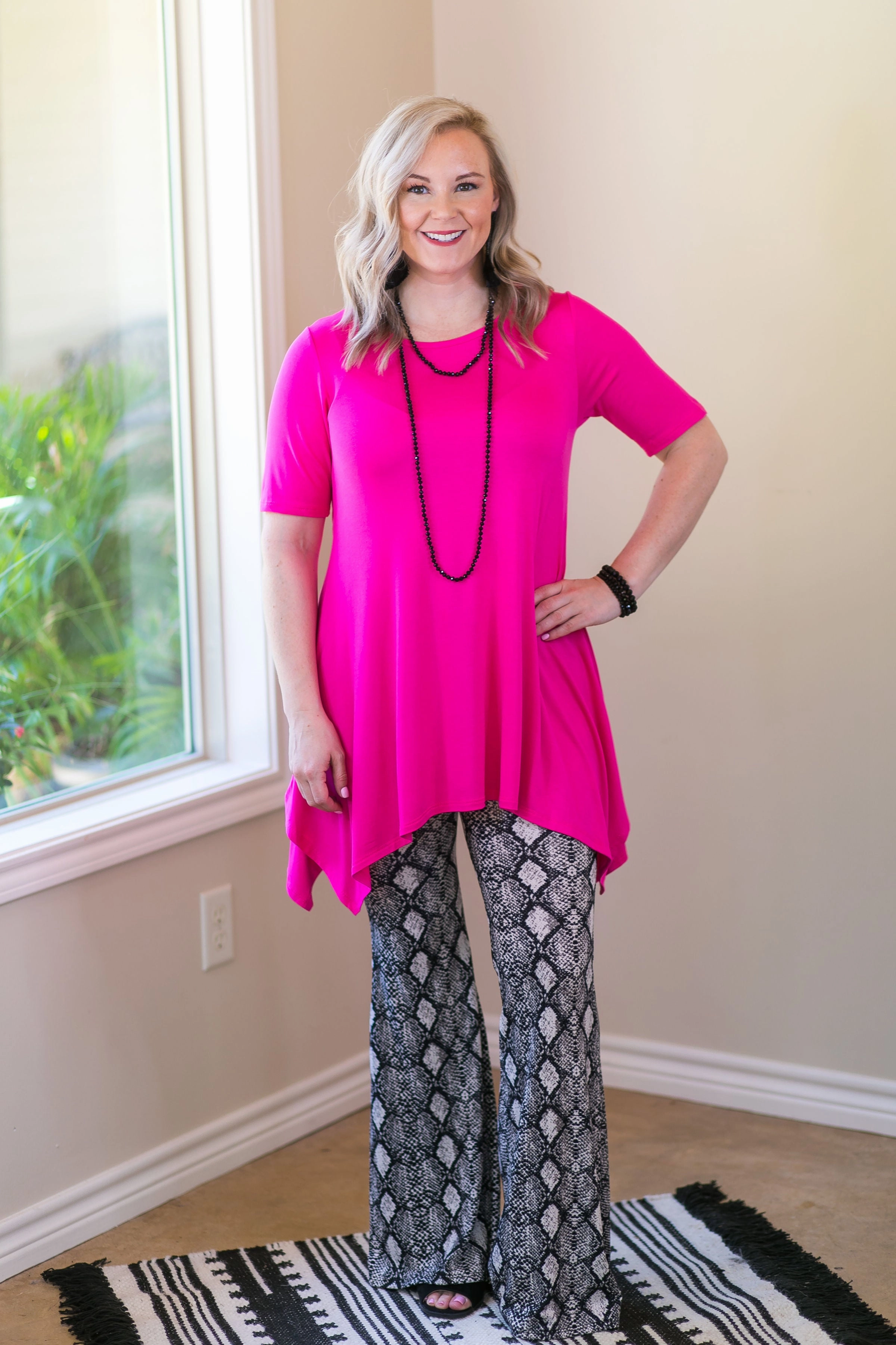Whenever This Happens Solid Handkerchief Tunic Top in Hot Pink Laid-Back Outfit New Day