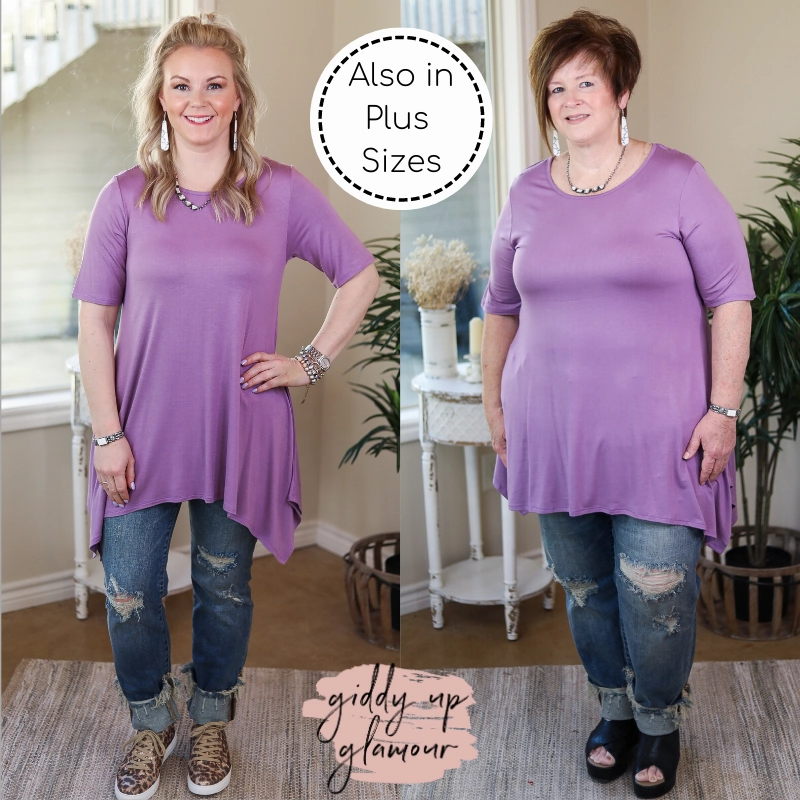 Whenever This Happens Solid Handkerchief Tunic Top in Lavender Tech Edge SlipResistantHem