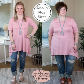 Whenever This Happens Solid Handkerchief Tunic Top in Rose Pink Breezy Comfort