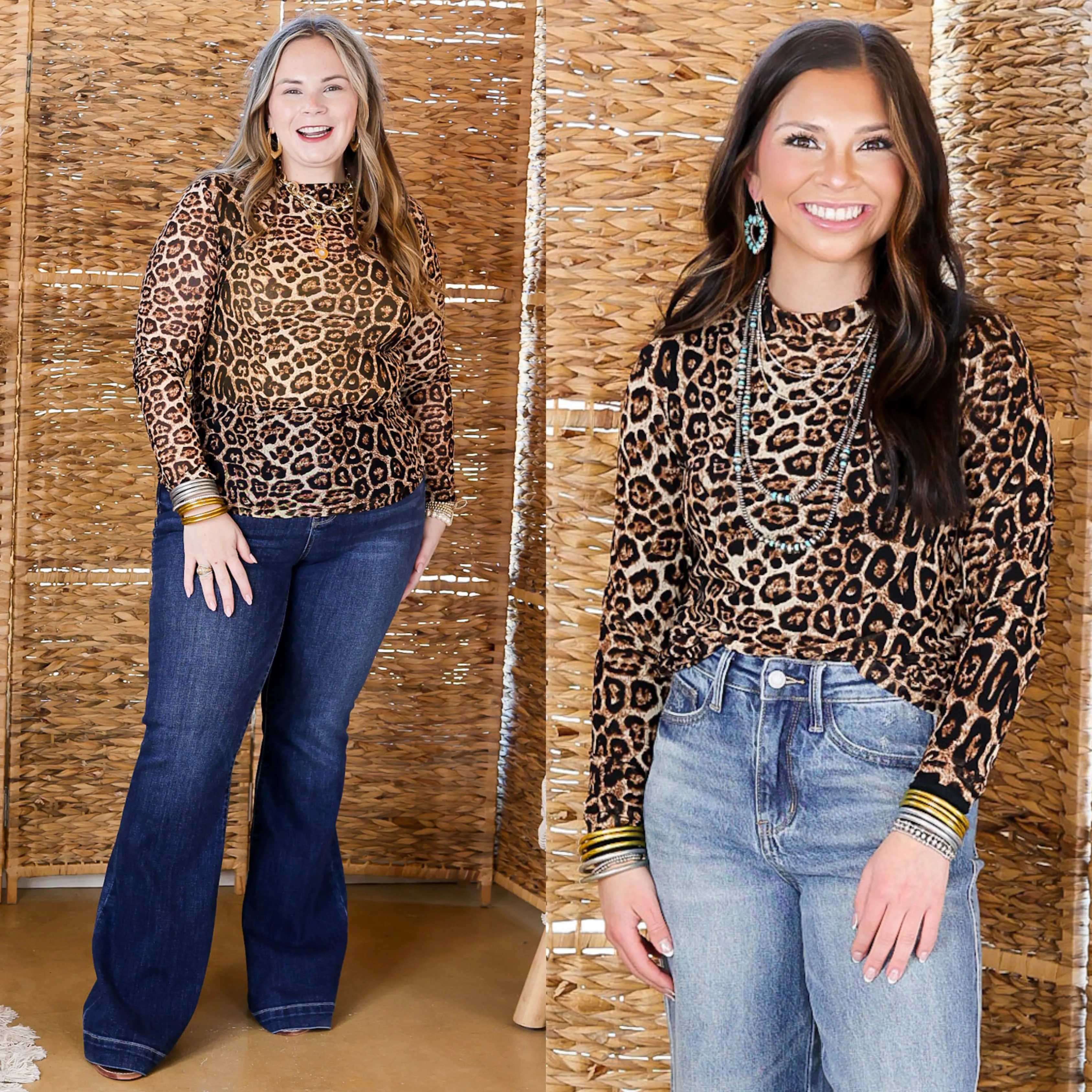 AdvancedAirflowChannels Sheer Confidence Print Mesh Long Sleeve Top in Leopard Print