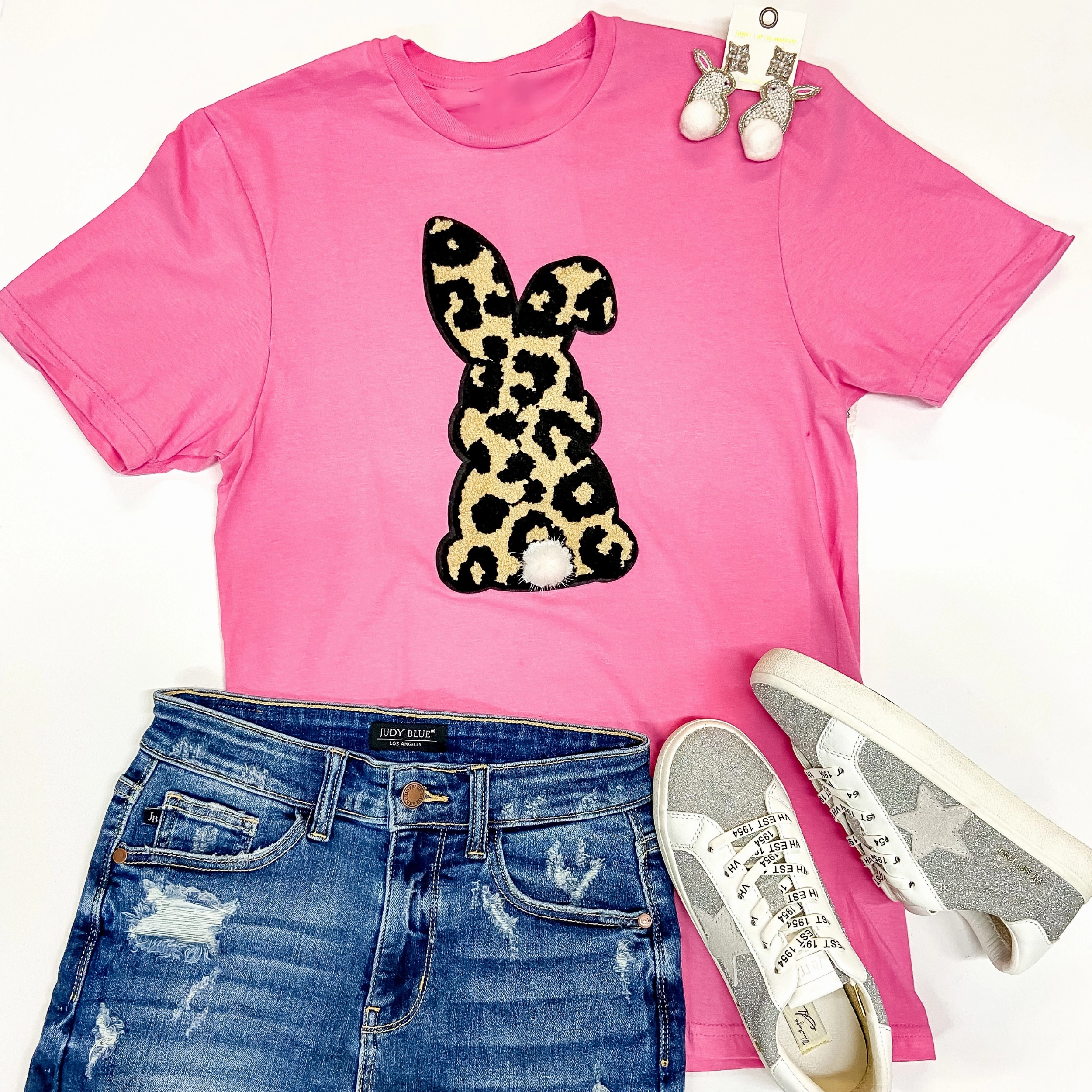 Wild About Easter Chenille Bunny Patch Graphic Tee in Pink Sharp Look