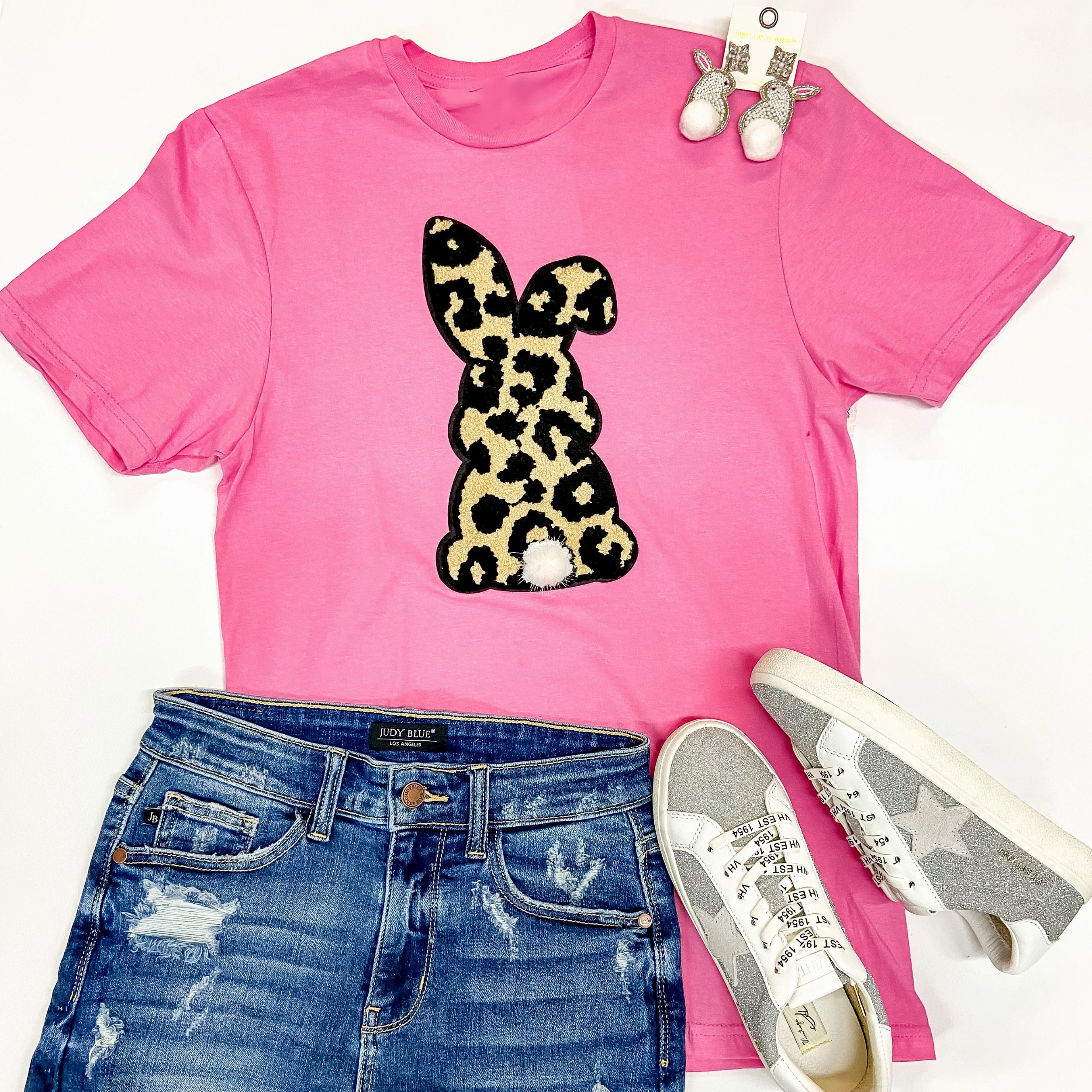 Wild About Easter Chenille Bunny Patch Graphic Tee in Pink AntiPilling Surface Sea Fit