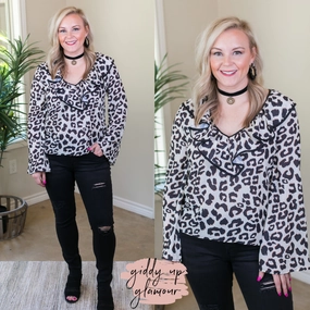 HypoallergenicFabric Last Chance Size Medium | Light Me Up Leopard Top with Ruffle Collar in Ivory
