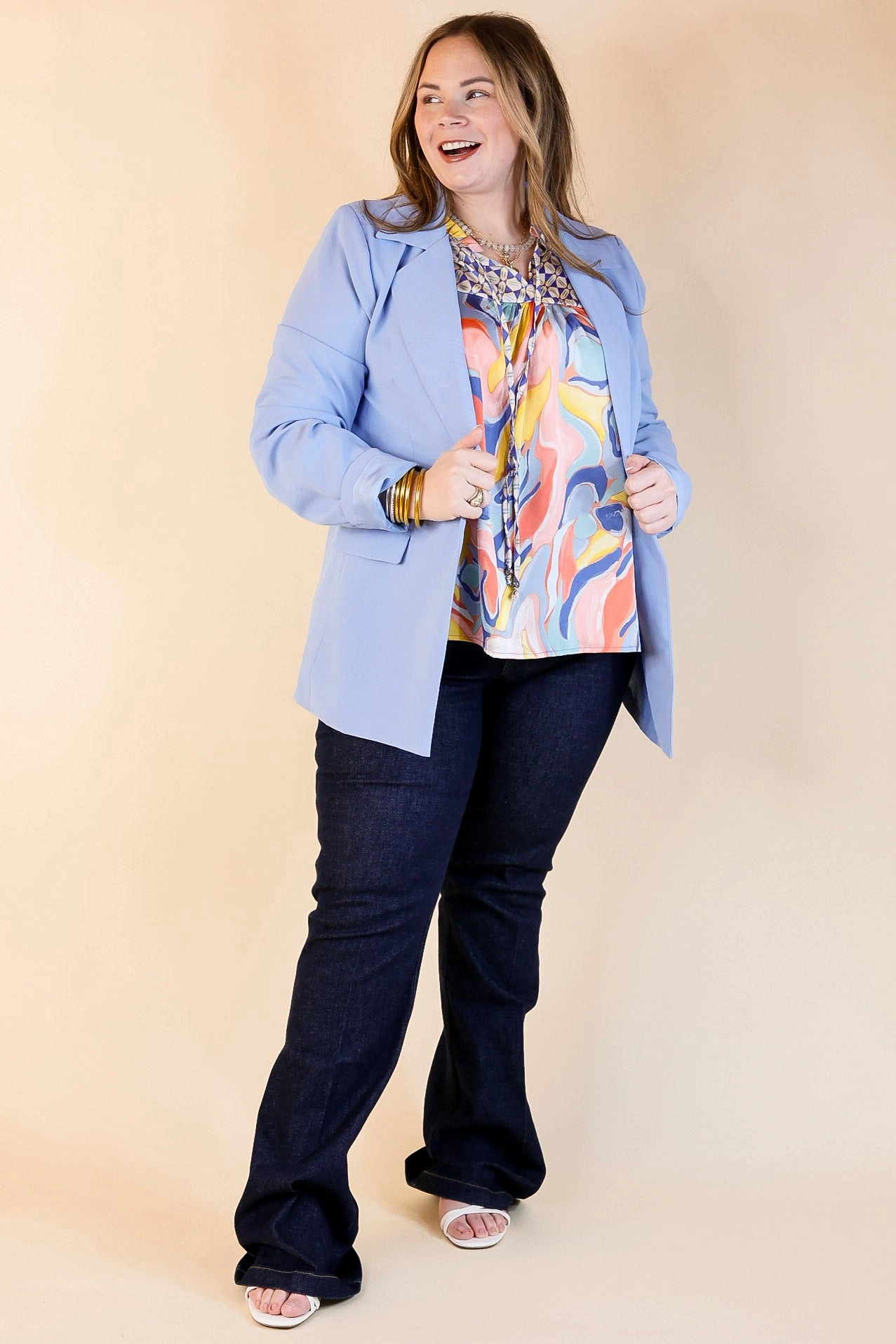 Smooth Seam Finish Winning Awards Long Sleeve Blazer in Periwinkle Blue