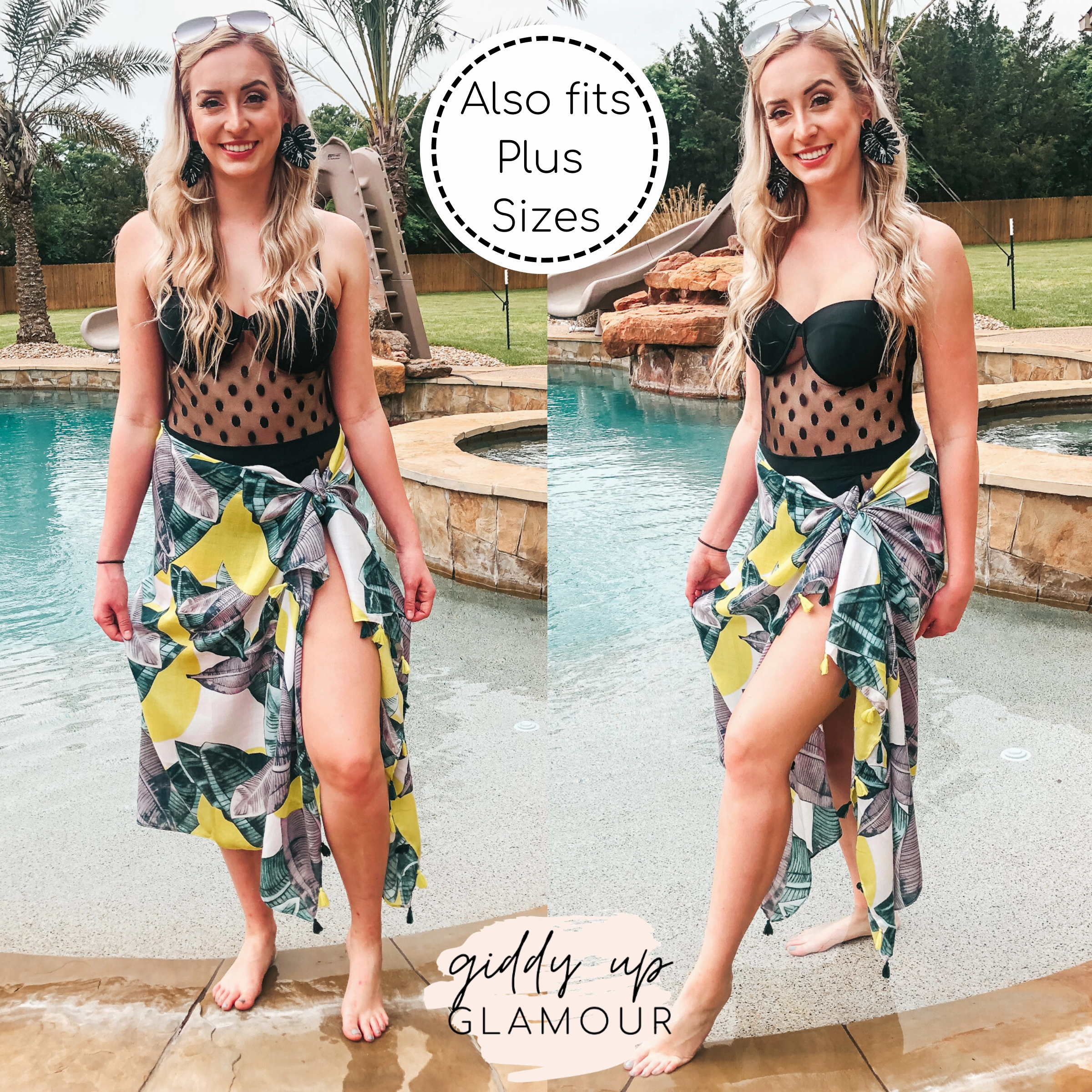 Wrapped Around You Palm Leaf Sarong With Tassels in Green and Grey Strong Glow