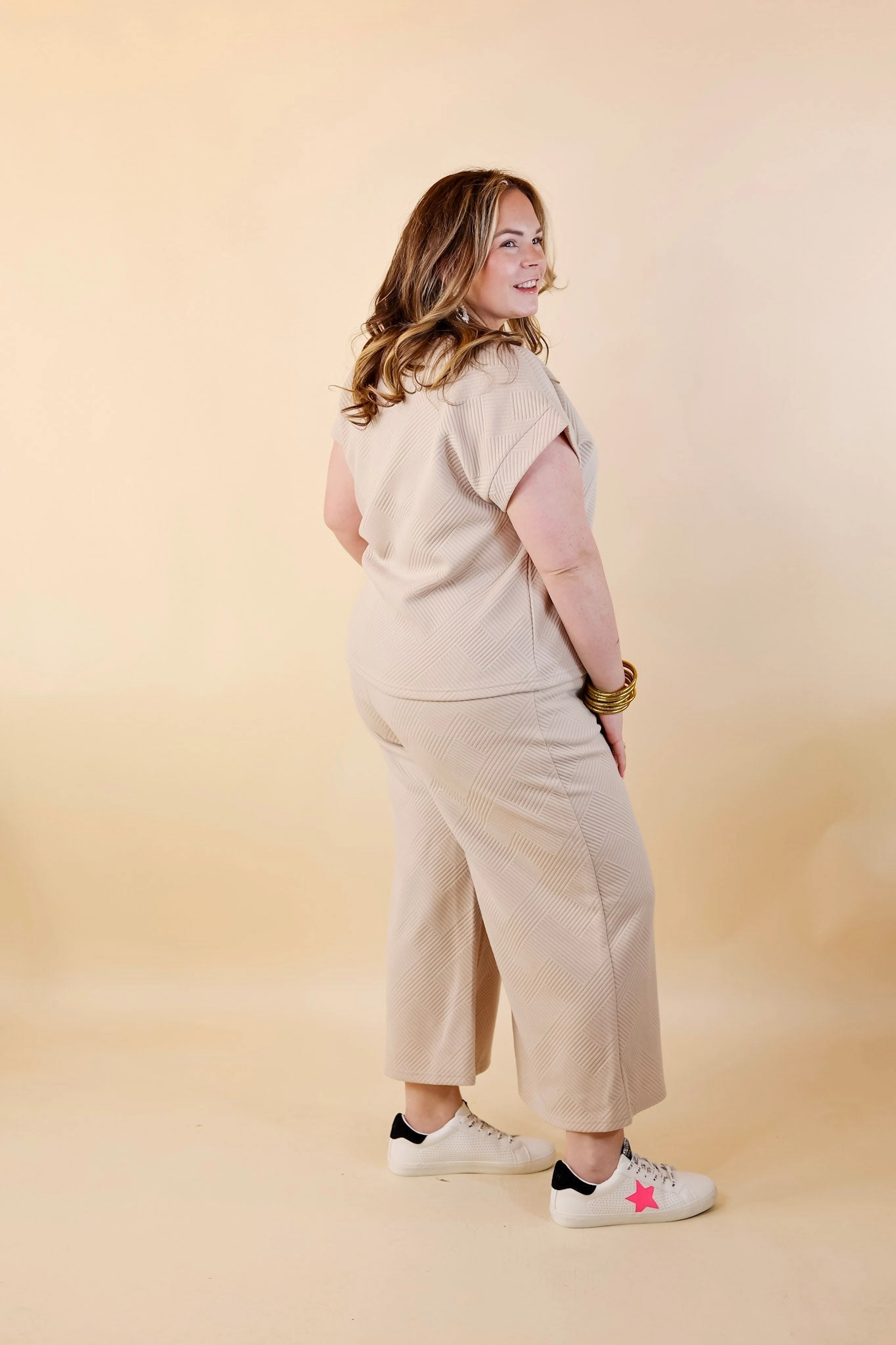 Seasonal Style Glamour on the Go Textured Top with Pocket in Cream