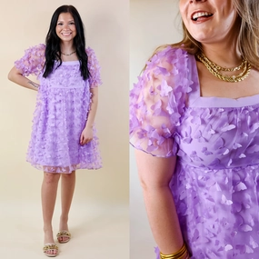 Last Chance Size Small | Sweetest Rush Butterfly Print Babydoll Dress in Lavender Purple QuickAccess Pockets