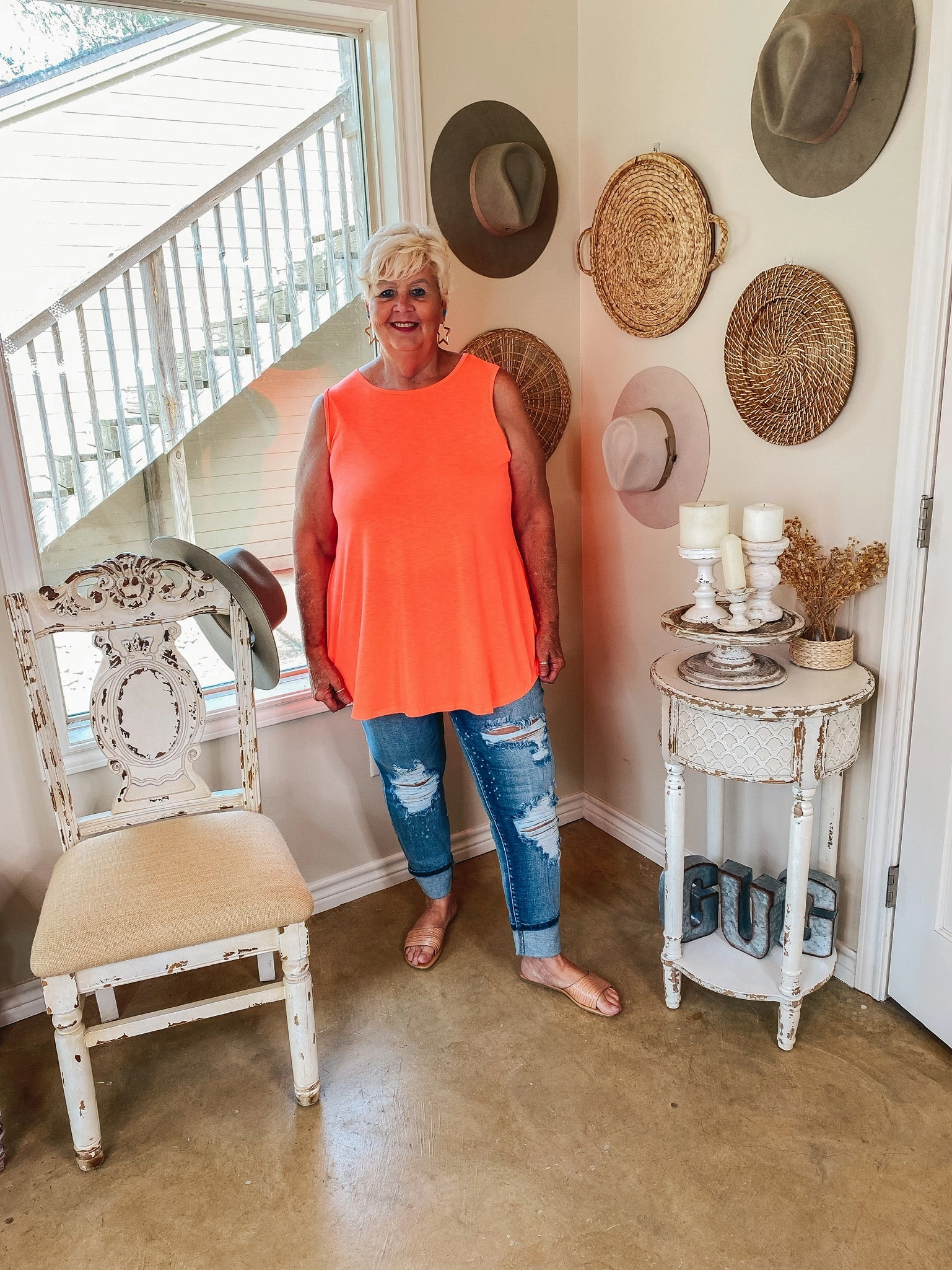 Give Me Joy Solid Bulgari A-Line Tank Top in Neon Orange NonRestrictiveFit