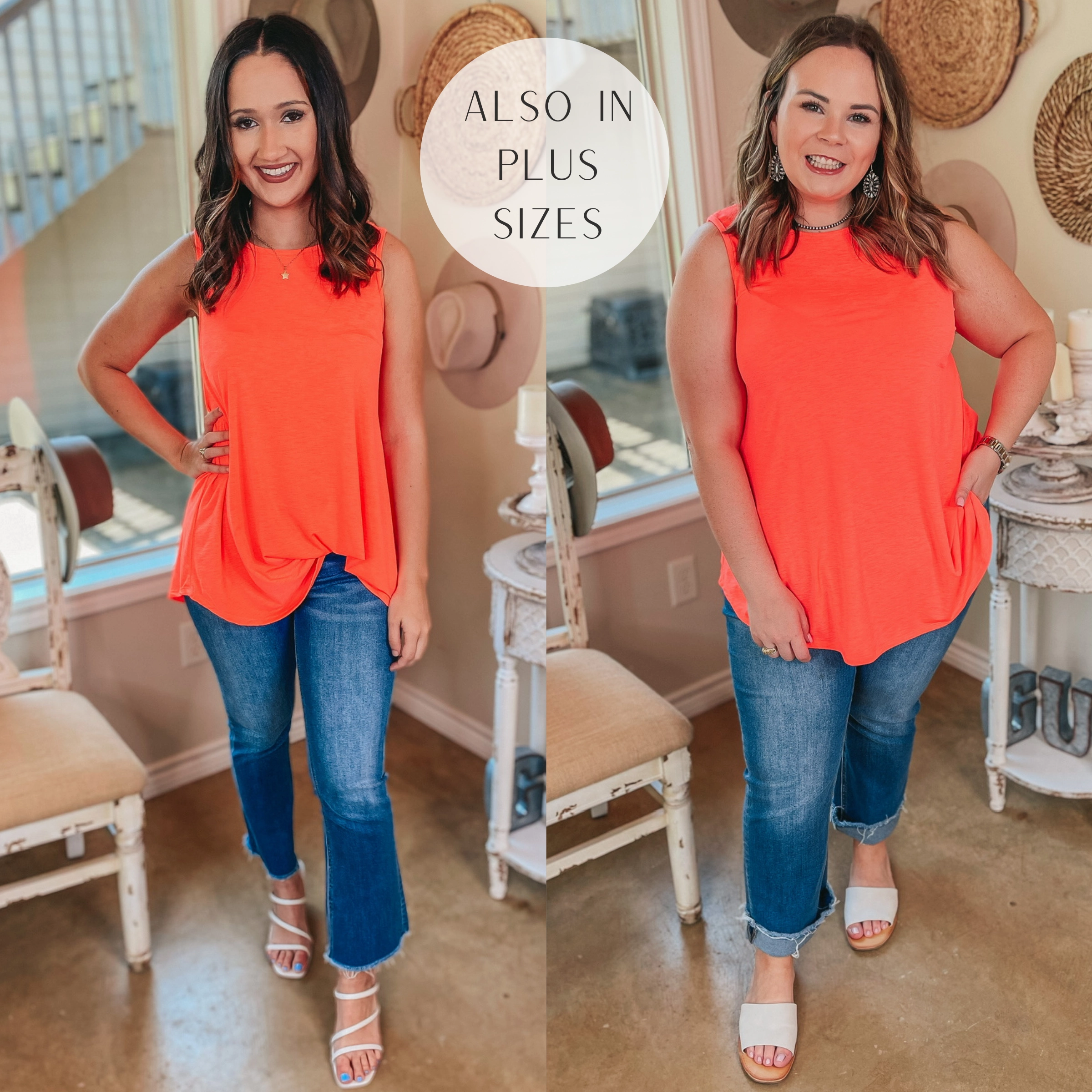 Give Me Joy Solid Bulgari A-Line Tank Top in Neon Orange City Beat