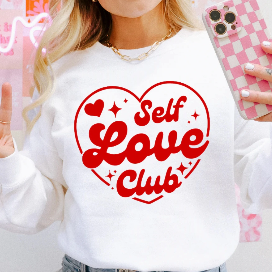 Online Exclusive | Self Love Club Red Heart Graphic Sweatshirt in White Essential Wear