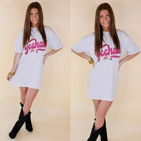 AirflowOptimized YeeHaw Short Sleeve Tee Shirt Dress in Heather Grey