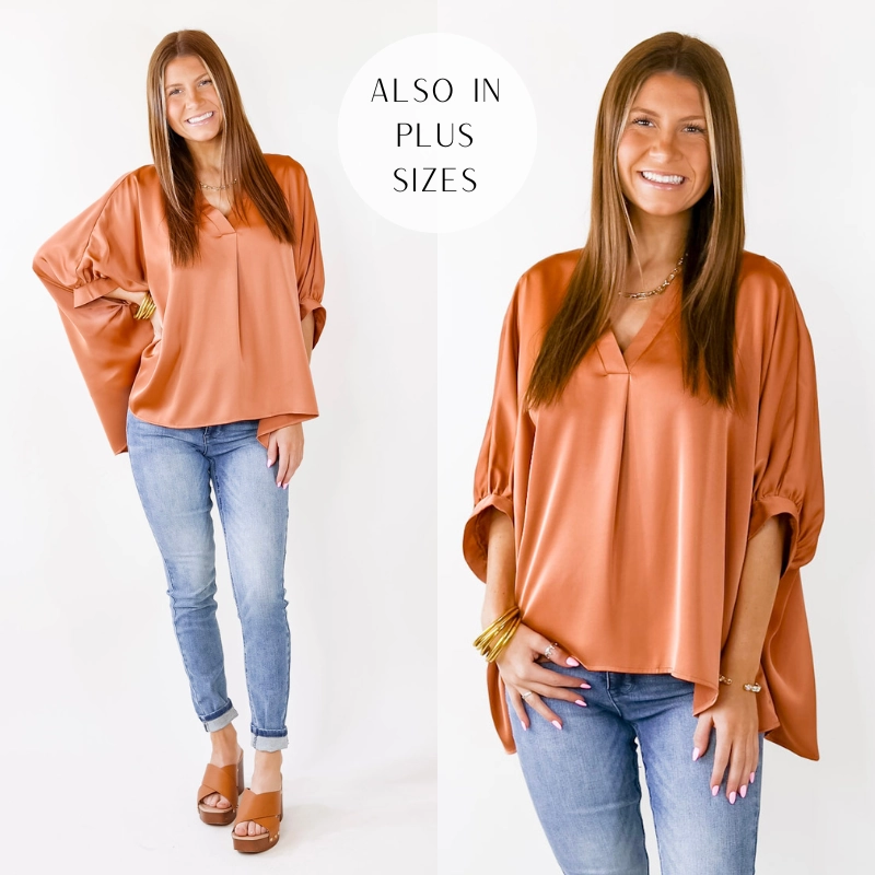Irresistibly Chic Half Sleeve Oversized Blouse in Copper QuickDry Construction