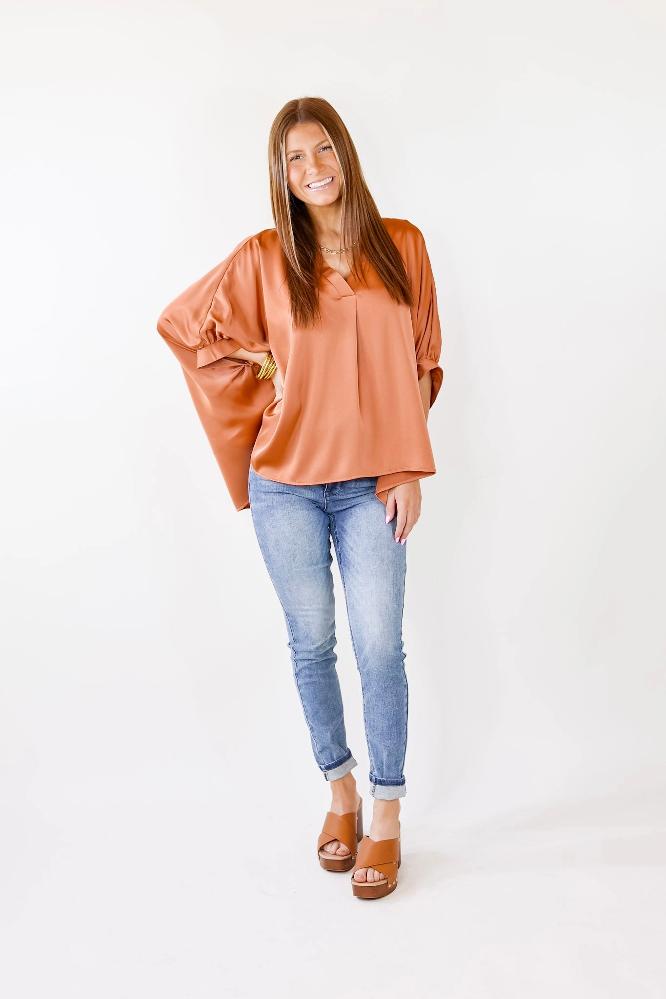 Irresistibly Chic Half Sleeve Oversized Blouse in Copper Seasonal Fashion