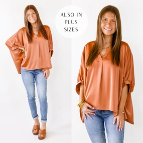 Irresistibly Chic Half Sleeve Oversized Blouse in Copper QuickDry Construction